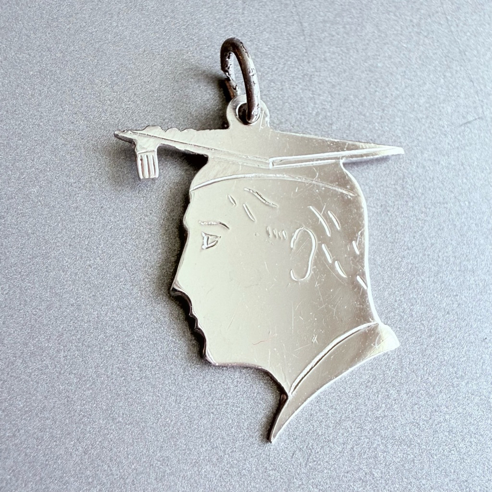Sterling Silver 925 Graduation Graduate Profile Silhouette Cap Charm Pendant